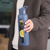 Bouteille d'eau en verre de 18 oz avec couvercle anti-fuite, marqueur de temps, manchon en silicone, compatible lave-vaisselle, pour le bureau et la salle de sport