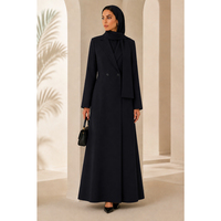 Blazer Abaya en Tissu Crêpe Noir, Modeste, Islamique, Structuré, Manteau Long, Fabrication OEM de Haute Qualité