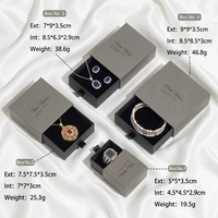 Boîte à bijoux rectangulaire gris fumé en gros, en stock, motif uni, pour bague, collier, boucles d'oreilles, bracelet, emballage cadeau avec tiroir