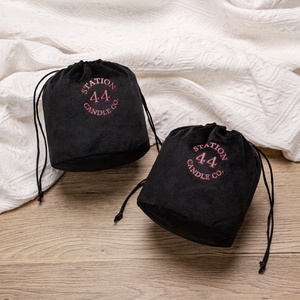 Süper yumuşak siyah yuvarlak alt kadife çanta makyaj özel Logo lüks küçük büyük hediye kadın kadife toz torbası - Product Image 5