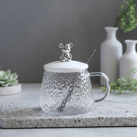 Tasse créative à motif martelé, esthétique, mignonne, en forme d'ours, simple, pour la maison ou le bureau, avec couvercle et cuillère, résistante aux hautes températures