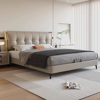 Lit en cuir, lit double moderne et simple pour chambre principale, grand lit rembourré en bois massif pour la maison