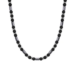 Vnox Fashion Stainless Steel Natural Volcanic Stone Hexagonal Black Gallstone Beaded Men Necklace 2024