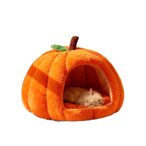 Nid pour chat en forme de citrouille, niche semi-fermée de luxe, lit confortable pour chatons, chiots, utilisation quatre saisons, chaleur estivale et hivernale - Product Image 1