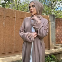 Abaya Cardigan Grande Taille à Manches Longues et Dentelle pour Femme 2026 – Kimono Kaftan Long Élégant avec Ceinture et Poignets en Dentelle, Modeste et Chic