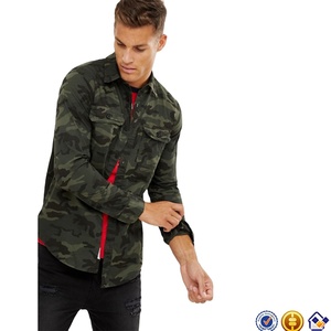 Placchetta con colletto a punta in tessuto a forma <span class=keywords><strong>di</strong></span> bottone in cotone in saia mimetico per gli ultimi modelli <span class=keywords><strong>di</strong></span> camicia da uomo stampata in verde - Product Image 2