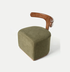 Fauteuil lounge moderne nordique de luxe en bois massif et tissu rembourré pour salle à manger et salon - Product Image 4