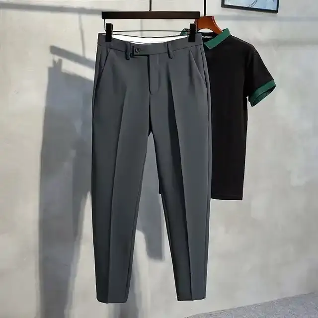 New Slim Men's Pants Stretch Trousers Plus Size Classic Solid Color Business Casual Wear Formal Suit Pants