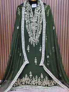 Traje Étnico de Mujer Estilo Indio Pakistaní, Salwar Kameez de Georgette con Bordado Intenso y Dupatta de Chifón Puro, para Bodas - Product Image 2