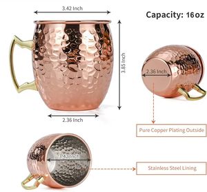 मोसाग मग मग मग मग बड़े आकार में 16 औंस के कप स्टेनलेस स्टील के साथ शुद्ध तांबे के बर्तन - Product Image 3