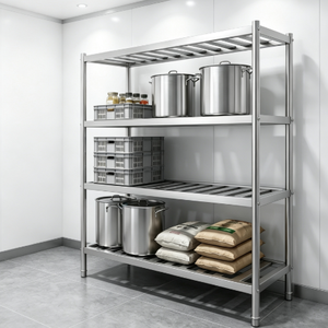 Étagère de rangement robuste en acier inoxydable à 4 niveaux pour cuisine, chambre froide, entrepôt, restaurant - Product Image 1