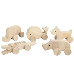 PUSELIFE Montessori Material Wooden Children Animal Toys Car Wooden Toy Track Wooden Push Toy