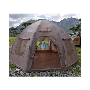 Grande tente gonflable quatre saisons à une chambre, en toile Oxford imperméable et coton aérien, pour camping et glamping, couleur kaki - Product Image 5