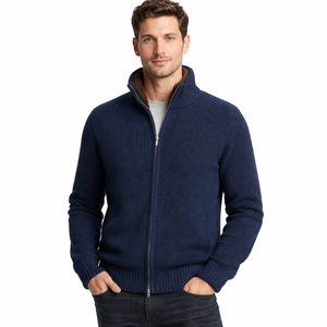 Veste en cachemire et laine pour homme à double <span class=keywords><strong>fermeture</strong></span> éclair en gris foncé, pull bomber en tricot côtelé avec col en fausse fourrure pour vêtements d'extérieur d'hiver de luxe - Product Image 4