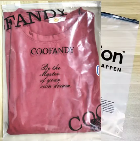 Transparent d'un côté et givré de l'autre côté sac à fermeture éclair Logo imprimé personnalisé Taille personnalisée Sacs en plastique pour vêtements