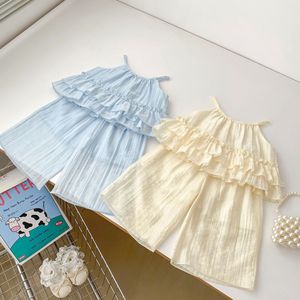 Traje para niños Verano Nuevas niñas Sin mangas Top Pantalones de pierna <span class=keywords><strong>ancha</strong></span> Conjunto Moda <span class=keywords><strong>Ropa</strong></span> para niños - Product Image 3
