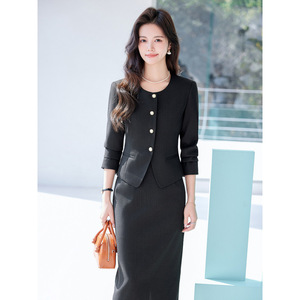 Women's White Long Sleeve Suit <b>Set</b> Midi Skirt Wool Blend Anti-Wrinkle <b>Office</b> Lady Business Formal Wear Spring Autumn - Product Image 2