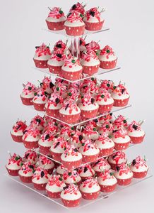 Şeffaf akrilik tatlı ekran höder 5 katmanlı kare akrilik Cupcake kulesi standı parti düğün bebek duş için pasta sunum kabini raf - Product Image 4
