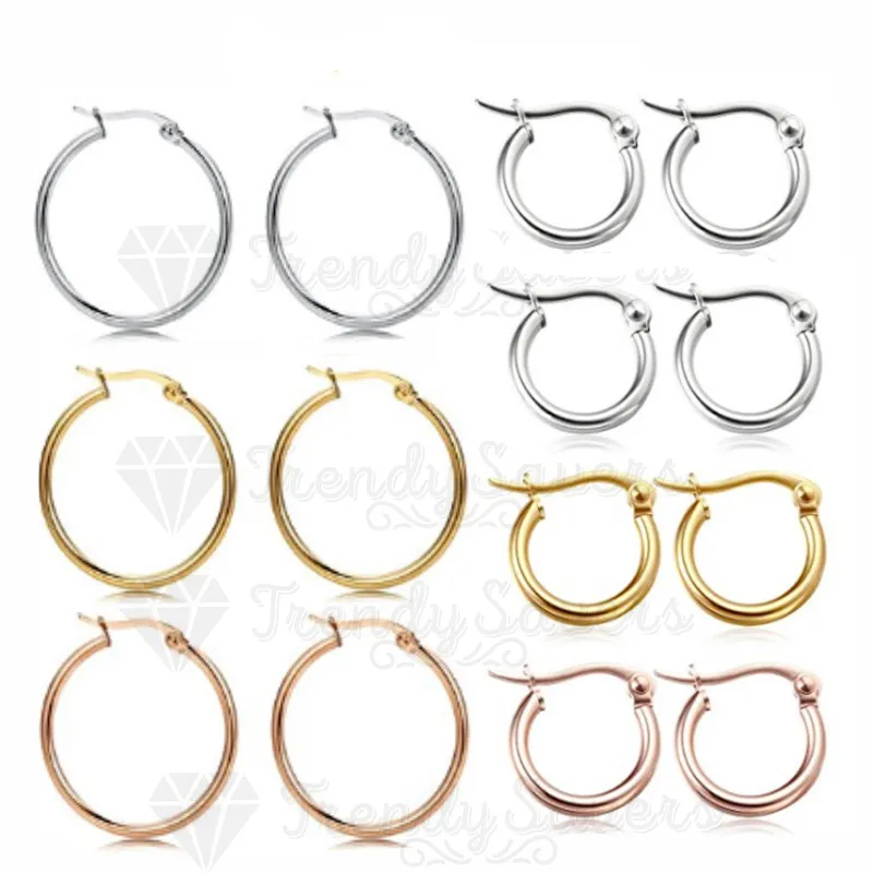 Non-allergenic Surgical Steel Women's Silver & Rose Gold Plated Round Hoop Sleeper Earrings