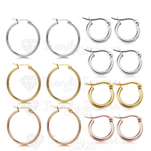 Non-allergenic Surgical Steel Women's Silver &amp; Rose <strong>Gold</strong> Plated Round Hoop <strong>Sleeper</strong> <strong>Earrings</strong> - Product Image 1