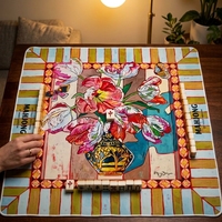 Housse de table en néoprène antidérapante de style Mary Benson, motif floral, tulipe, papillon, rayures, design artistique de luxe, tapis de mahjong, OEM personnalisé