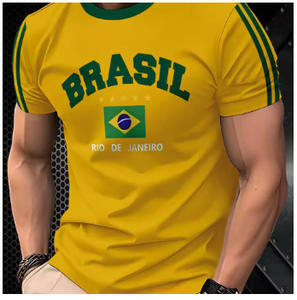 T-shirt personnalisé avec drapeau du Brésil pour hommes - T-shirt imprimé en 3D avec drapeau national, respirant, manches courtes, pour supporter le football - Product Image 2