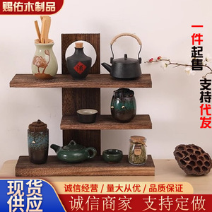 Wooden Desk Storage Rack 3 Tier Solid Wood Multi Layer Cosmetic Organizer Display <b>Shelf</b> For <b>Desktop</b> Use - Product Image 5