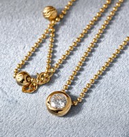 1CT Bezel Setli Laboratuvar Elması Kolye Minimalist Klasik Kabarcık Boncuklu Gerdanlık 14 Ayar Som Altın IGI Sertifikalı El Yapımı