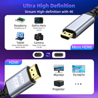 Câble Micro HDMI vers HDMI 4K Mâle-Mâle pour Raspberry Pi 4/5, Caméra, Caméscope, Tablette, Moniteur HDTV, Noir