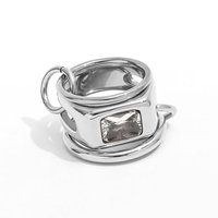 Bague en acier inoxydable avec zircone rectangulaire entrelacée à trois cercles, de haute qualité, de style PVD, pour femmes, vente en gros de bijoux Joolim