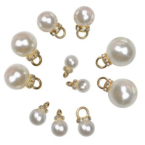 Pearl Pendants With Diamond Encrusted Gold <b>Top</b> For <b>Earring</b> Making Round Imitation Pearl Jewelry Findings White K Gold Plated - Product Image 5