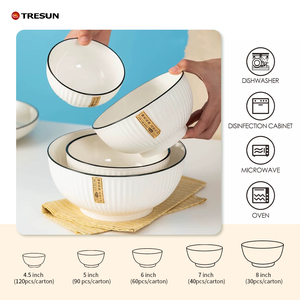 Simple Series Vertical Pattern Restaurant Ceramic Dinnerware Serving Porcelain Rice Large Embossed White <b>Small</b> Soup Dessert Bowl - Product Image 5