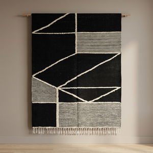 Tapis Beni Ourain marocain fait main, motif original, couleur crème, style bohème, en laine/soie, kilim à poils ras, avec support en nylon, idéal pour pique-nique - Product Image 1