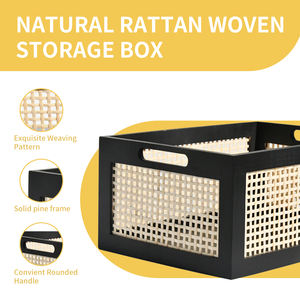 Wood Storage Basket Rectangle with Handles Decorative Container Box for Display Shelf <b>Kitchen</b> <b>Pantry</b> Organizer Decor - Product Image 5