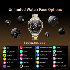 Montre connectée de luxe noire et or avec écran AMOLED, moniteur de fréquence cardiaque et tracker d'activité - Bracelet en acier inoxydable - Product Image 3