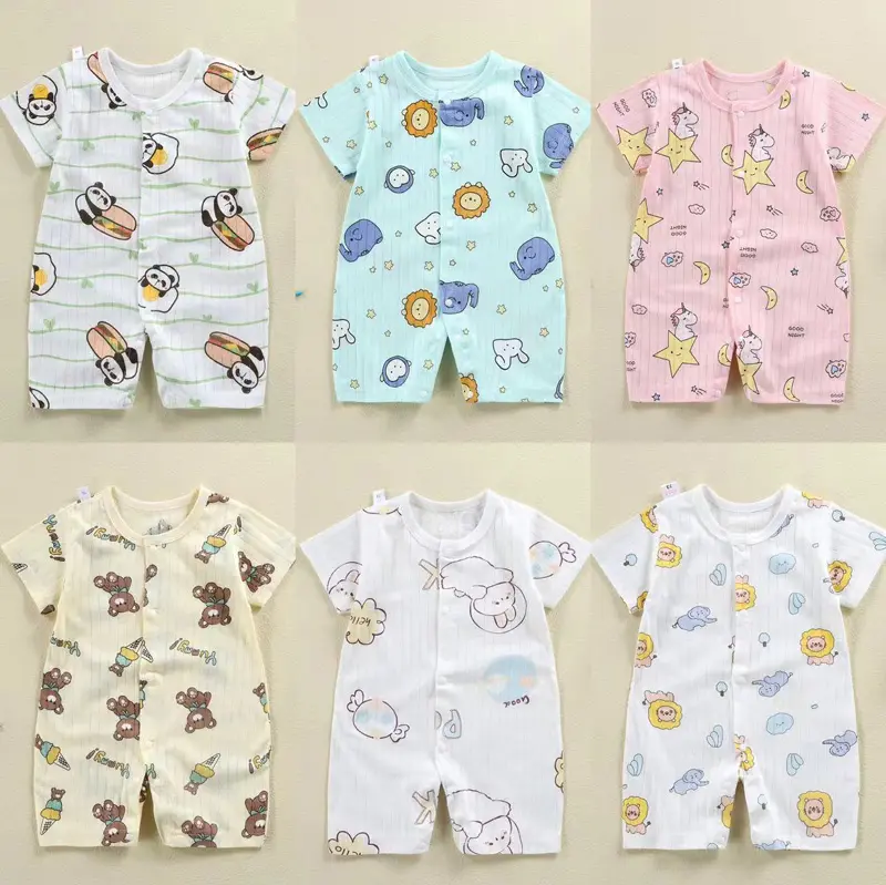 Nbwk 0-24 M Summer Baby Clothing Various Stock Lot Short Knitted Apparel Stock Wholesale Low Price Cotton Baby Rompers