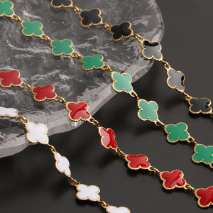 Stainless Steel 18k Gold Enamel Four Petal Flower Chain 8mm Wide For <b>Bracelet</b> Making DIY Jewelry Accessory Chain - Product Image 4