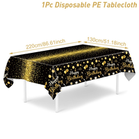 Nappe jetable en plastique PE imperméable et anti-taches pour fête d'anniversaire, or et noir, décoration de table pour adultes