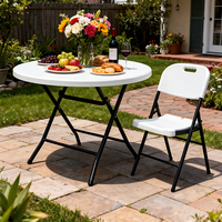 Table pliante ronde écologique de 80 cm, table pliante de type valise, table portable d'extérieur