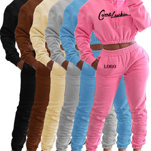 Womens Joggers 2 Piece Crop Hoodie Two Piece Pants Set für Women Fall Winter Two Pieces Jogger Tracksuit Set Women Sweatsuit Set - Product Image 2