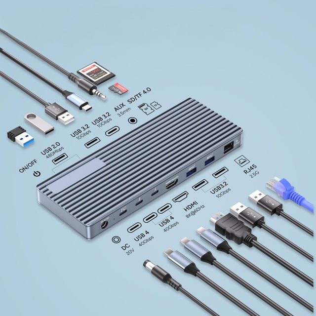USB4 Docking Station 13 Port USB C Hub 40Gbps HDMI 2.1 8K 60Hz 2.5G LAN PD 100W SD TF Card Reader Compatible With Thunderbolt 4