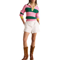 Pull-over en coton tricoté 100 % pour femme, style universitaire, col polo, rayures colorées, personnalisable avec logo, unisexe, pour le rugby