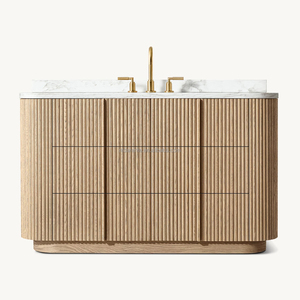 <span class=keywords><strong>Mobile</strong></span> <span class=keywords><strong>bagno</strong></span> in rovere massiccio, con piano in marmo Carrara scanalato a 6 cassetti, per villa di lusso, lavabo, credenza nordica, mobiletto in legno - Product Image 2