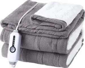 Electric Blanket Heated Throw 50 x 60 Inches Super Soft Polar Fleece Sherpa Fabric with 4 Heating Levels