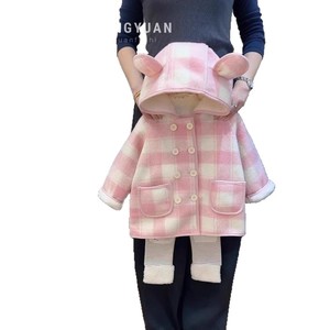 Child Star Circle Girls Plaid <b>Coat</b> Thickened Fleece <b>Lined</b> Winter Outerwear With Hood And Pockets For Kids - Product Image 5