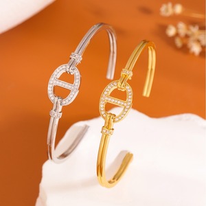 European Style Full Zircon Open Bangle For Women Gold And White Micro Insert <b>Copper</b> Jewelry Anniversary <b>Bracelet</b> - Product Image 1