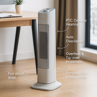 Chauffage de ventilateur de tour de bouton mécanique d'oscillation automatique en céramique Portable PTC pour le chauffage de zone d'atelier de garage