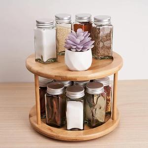 Lazy Susan simple et 2 niveaux <span class=keywords><strong>plateau</strong></span> <span class=keywords><strong>tournant</strong></span> rotatif à 360 degrés organisateur d'armoire supports de cuisine support de pot à épices en bambou - Product Image 6
