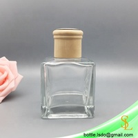 Bouteille vide de diffuseur de parfum d'ambiance de 130 ml, carrée, pour la décoration, avec bouchon en bois et bouchon en plastique