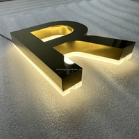 Alphabet d'éclairage LED d'extérieur personnalisé rétroéclairé en 3D, miroir couleur or, enseigne de lettres en acier inoxydable pour magasin de bijoux